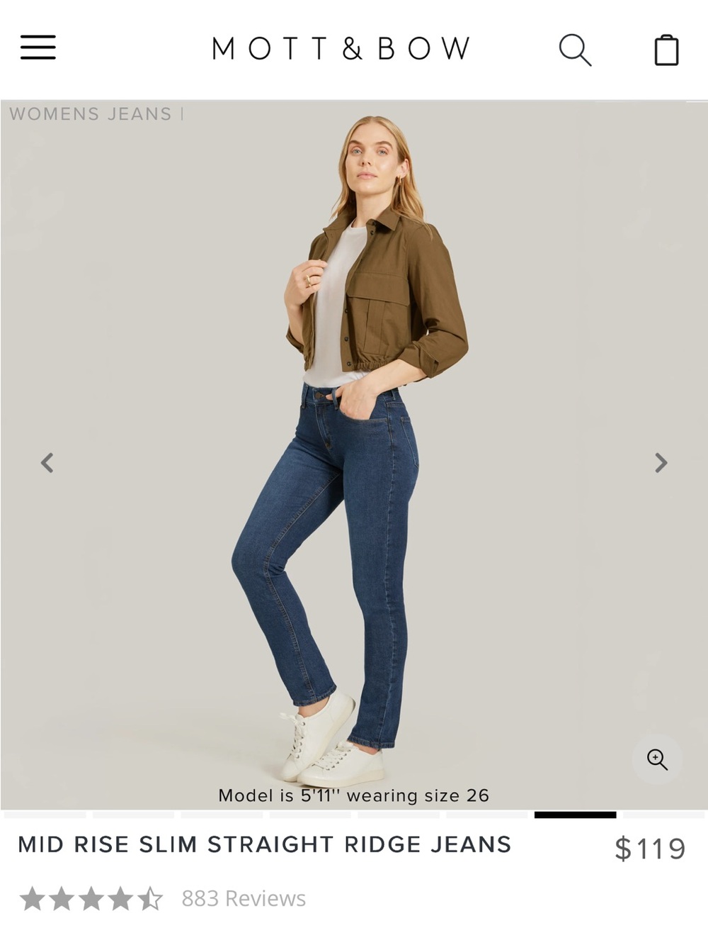 Mott & Bow Mid-Rise Slim Straight Jeans — Medium Blue